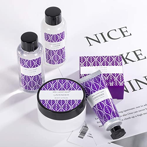 Set de Regalo para Mujer-Spa Luxetique Set de Spa a Lavanda, Caja de Regalo para Ella, Con Crema de Manos, Loción Corporal, Baño de Burbujas, Gel de Ducha, Regalo Original para Mujer