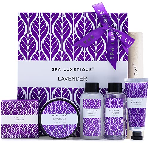 Set de Regalo para Mujer-Spa Luxetique Set de Spa a Lavanda, Caja de Regalo para Ella, Con Crema de Manos, Loción Corporal, Baño de Burbujas, Gel de Ducha, Regalo Original para Mujer