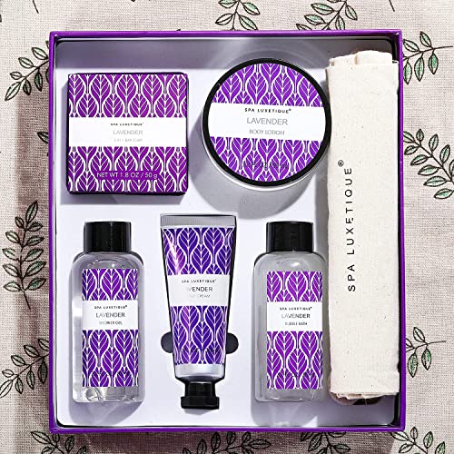 Set de Regalo para Mujer-Spa Luxetique Set de Spa a Lavanda, Caja de Regalo para Ella, Con Crema de Manos, Loción Corporal, Baño de Burbujas, Gel de Ducha, Regalo Original para Mujer