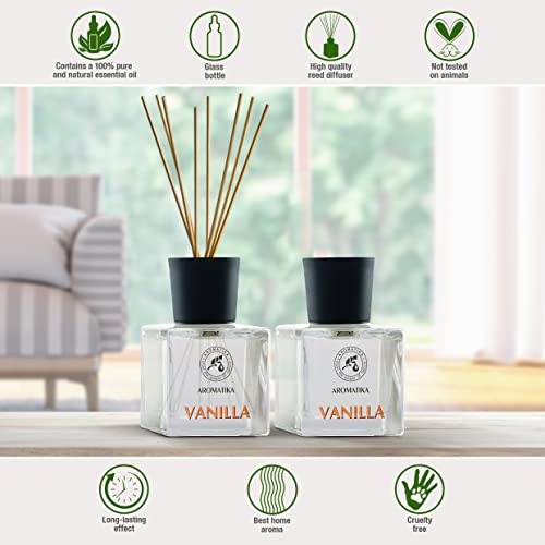 Set de Varillas Perfumadas con Difusor Vainilla - 100ml - 2x50ml - Difusores de Aromas - Difusor Perfumado - Ambientador de Varillas de Rattan - Difusor Aromático - Fragancia para la Habitación