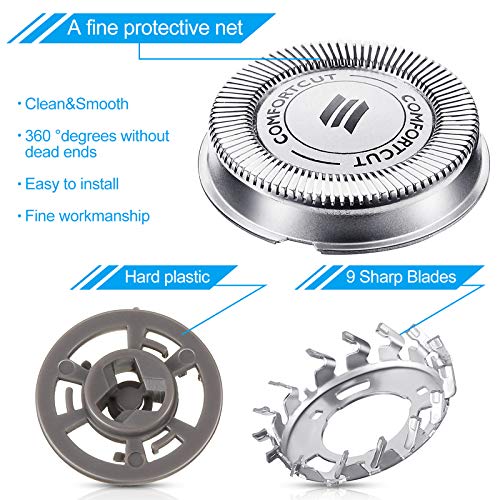 SH30 Cabezas de Repuesto Compatible con Afeitadora Eléctrica Series 1000, 2000, 3000 Clic y Estilo con Cuchilla Puntiaguda, No Original (3 Piezas)