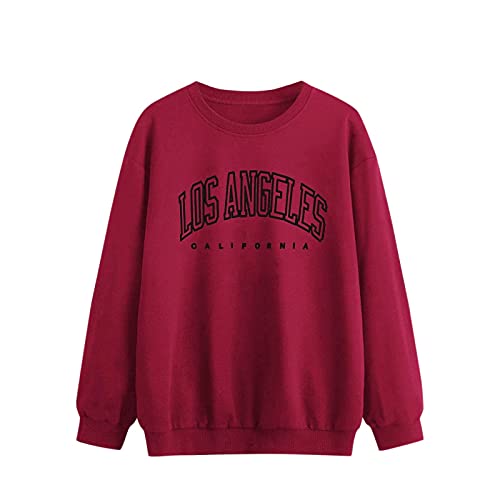 SHOBDW Liquidación Venta Sudaderas Mujer Chaqueta Deportiva Suéter Inglés Sweatshirt Adolescentes Invierno Mujer Talla Grande(Vino,L)