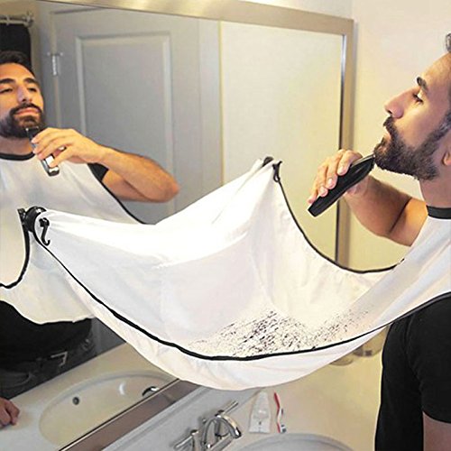 Shop-STORY – Babero delantal de barba Innovent para el afeitado de la barba, protección contra pelos, se fija mediante ventosa, color blanco