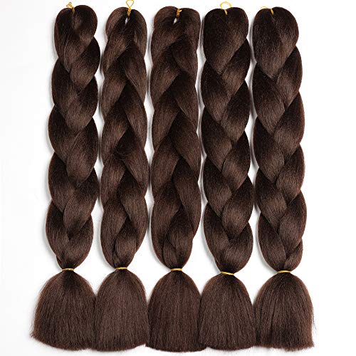 ShowJarlly 5 Piezas Kanekalon Extensiones Pelo Africanas Trenzas, 24" Sintetico Marrón Pelo Trenzas Africanas Extensiones de Trenzado de Cabello Para Ganchillo Trenzado de Extensiones 4#