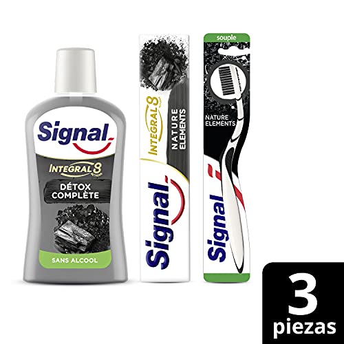 Signal Nature Elements Carbón Pasta de Dientes 2 Unidades + Cepillo de dientes + Enjuage bucal 730 g