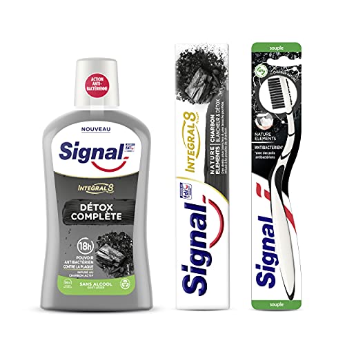 Signal Nature Elements Carbón Pasta de Dientes 2 Unidades + Cepillo de dientes + Enjuage bucal 730 g