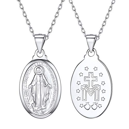 Silvora Medalla Plata Cruz Virgen Milagrosa Guadalupe y Cadena Plata de Ley 925 Virgen del Pilar Medalla de Plata para Hombre Mujer