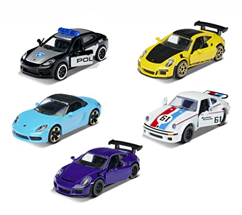 SIMBA TOYS Majorette - Porsche Set de 5 coches de metal, ruedas giro libre, licencia oficial Porsche (Majorette 212053171)