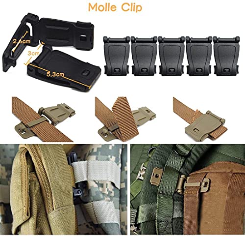 Simorce 34 Piezas Molle Accesorios multifunción Tactical Bag Clip Molle mosquetón, Correas Molle Keychain Clip Molle Strap Attachments para Mochilas tácticas (Negro) (34negro)