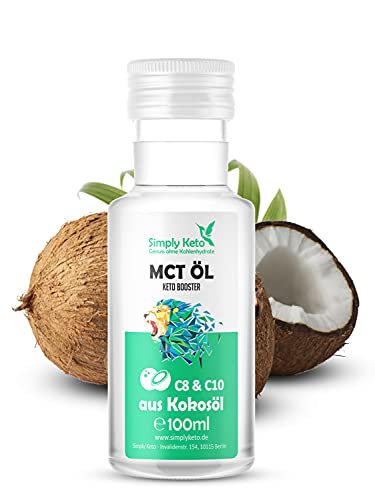 Simply Keto Aceite MCT (100ml) - Keto Booster de aceite de coco 100% - 70% ácido caprílico C8 y 30% ácido cáprico C10 - Óptimo para la dieta cetogénica y el café a prueba de balas - 100ml