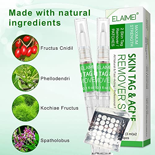 Skin Tag Remover, Pluma Líquida para Eliminar Verrugas, Skin Tag Remover Patch, Mole Removal, Remover Verrugas Eliminar, para la Cara, el Cuerpo (2 Bolígrafos, 36 Piezas)