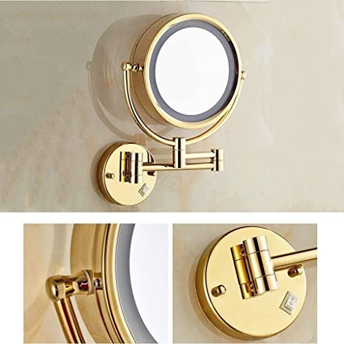 SKUN Espejo de maquillaje 8 pulgadas 7x acoplado belleza espejo 8 pulgadas 7x correspondencia belleza espejo oro LED cosmético baño Tandetable plegable pared molienda doble cara Vovelity espejo