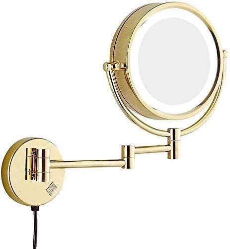 SKUN Espejo de maquillaje 8 pulgadas 7x acoplado belleza espejo 8 pulgadas 7x correspondencia belleza espejo oro LED cosmético baño Tandetable plegable pared molienda doble cara Vovelity espejo