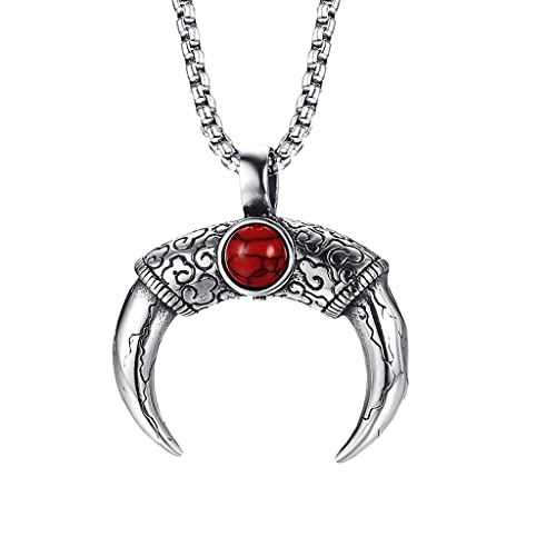 SM SunniMix Viking Charms Punk Collar con Colgante de Cuerno de Toro de Cuerno de Toro para Hombre con Turquesa