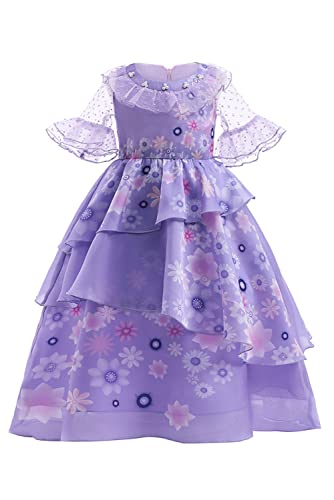 Snuter Disfraz de Isabella Madrigal para Niñas Vestido de Volantes de Princesa Morado para Niños Traje de Carnaval Halloween,130