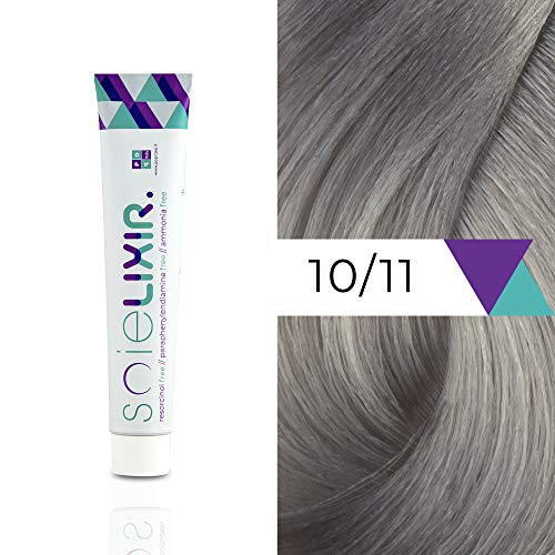 Soielixir Tinte Permanente para Cabello en crema SIN Resorcinol, parafenilendiamina y amoniaco - 93 colores - 100 ml - 10/11 Rubio Extra Claro Ceniza Intenso