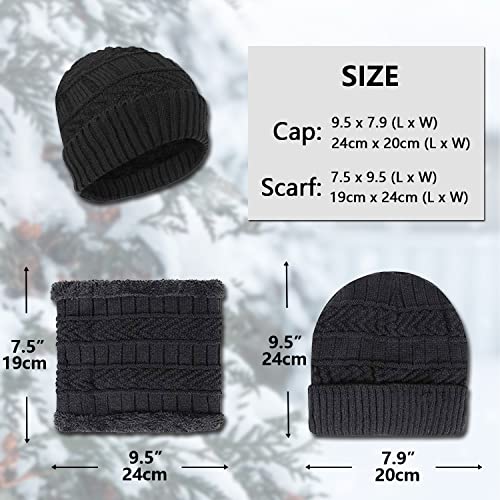 SOLO ACTFIT Gorro Invierno con Bufanda Beanie de Punto Sombreros Gorras y Cuello Bufanda con Forro Polar para Hombre Mujer Corriendo Bici Excursionismo Deportes (Negro)