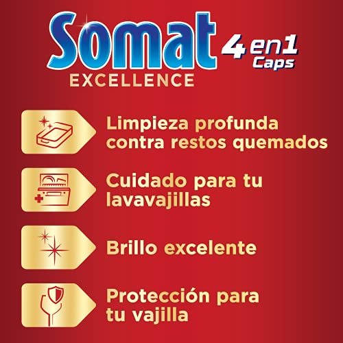 Somat Excellence 4en1 Caps (93 unidades), detergente lavavajillas de disolución rápida, pastillas del lavavajillas en envase grande, limpieza y brillo radiantes