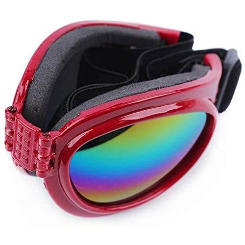 SONERNT Gafas de Sol para Perros con protección UV, Gafas de Perro con Cabeza Ajustable y Correas de Barbilla, protección contra el Desgaste de los Ojos para Perros medianos y Grandes (Rojo)