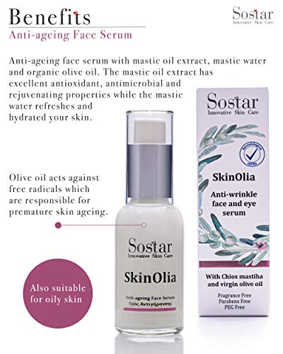 Sostar Serum para rostro y ojos, suero antiarrugas con masilla orgánica griega y aceite de oliva, potentes antioxidantes naturales, apto para todo tipo de piel madura