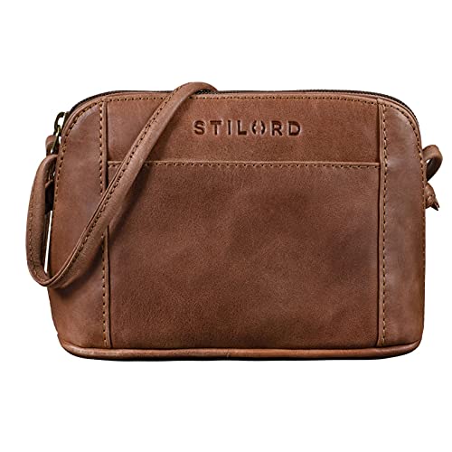 STILORD 'Mariella' Bolso Bandolera Mujer Piel Vintage Mini Bolso de Mano para Damas Bolso de Hombro Pequeño para Shopping Salir Bolso Diario de Auténtico Cuero, Color:Messina - marrón