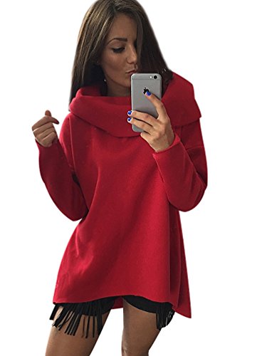 Sudaderas Largas Mujer Sudaderas sin Capucha Estampadas Chica Jerseys Sudadera Deportivas Camisetas de Manga Larga Cuello Alto Dama Pullover Bonitas Femeninas Otoño Invierno Rouge XL