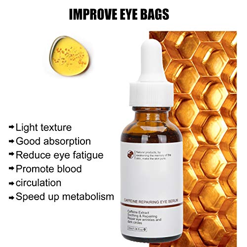 Suero reparador de cafeína para los ojos, bolsa hidratante antiarrugas para los ojos que reduce la fatiga ocular oscura, líquido hidratante que se desvanece, fácil de absorber, 30ml