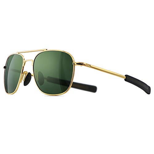 SUNGAIT Gafas de Sol Estilo Militar para Hombre Polarizadas Lentes con Marco de Metal(Oro/Verde)-SGT285