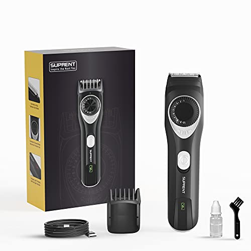 SUPRENT Recortador de barba ajustable, recortador de barba todo en uno para hombres con batería de iones de litio, carga rápida, uso duradero, 19 longitudes precisas incorporadas, carga USB.