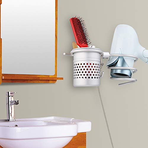 Surplex Montaje en Pared Soporte para secador de Pelo, Organizador de baño Taza cilíndrica, Soporte para Secador y Alisador, Aluminio del Espacio