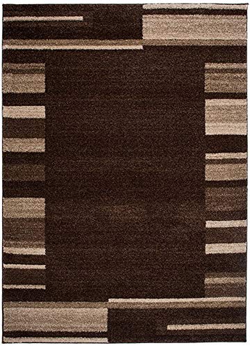 TAPISO Alfombra De Salón Moderno Piso Cuarto De Estar Colección Sari – Color Marrón Oscuro Chocolate Diseño Bordura Cuadro Rayas – Fácil De Limpiar 60 x 100 cm