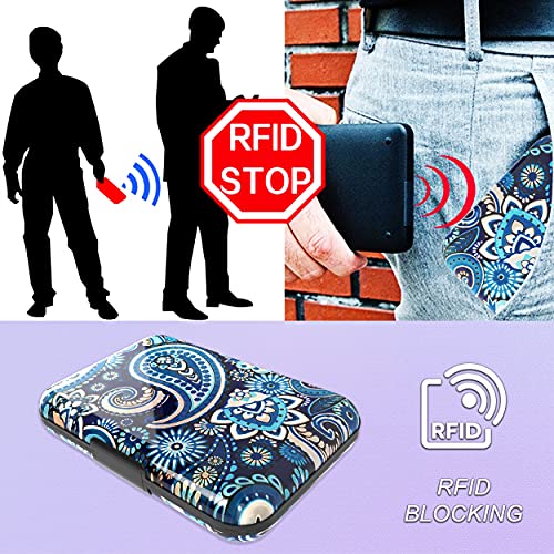 Tarjetero Mujer Hombre para Tarjetas Aluminio RFID Bloqueo Protector de Tarjetas Anti fraude Anti contactless Gran Capacidad Azul