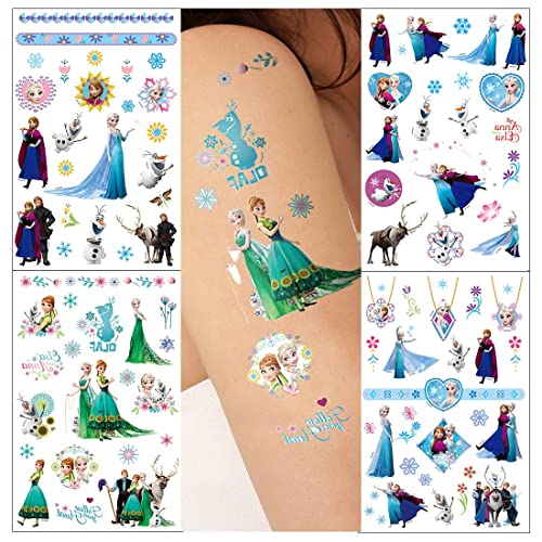 Tatuajes temporales de Frozen para niños, 8 hojas Pegatina de Frozen para tatuajes temporales falsos a prueba de agua para niños y niñas Bolsas de fiesta de cumpleaños para niños …