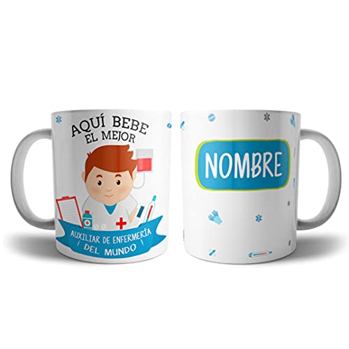 Taza Auxiliar Enfermeria Hombre Personalizada con Nombre | Taza Personalizada Auxiliar Enfermeria con Nombre | Taza Cafe Auxiliar Enfermeria Personalizada | Taza Frase Bonita Regalo Original