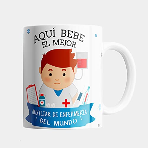 Taza Auxiliar Enfermeria Hombre Personalizada con Nombre | Taza Personalizada Auxiliar Enfermeria con Nombre | Taza Cafe Auxiliar Enfermeria Personalizada | Taza Frase Bonita Regalo Original