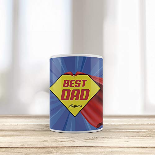 Taza BEST DAD 350 mL - Diseño Personalizado con Nombre (360º alrededor de la Taza) - Regalos Originales y Divertidos para Papá, Amigo, Conocido o Familiar - Ideal para el Día del Padre