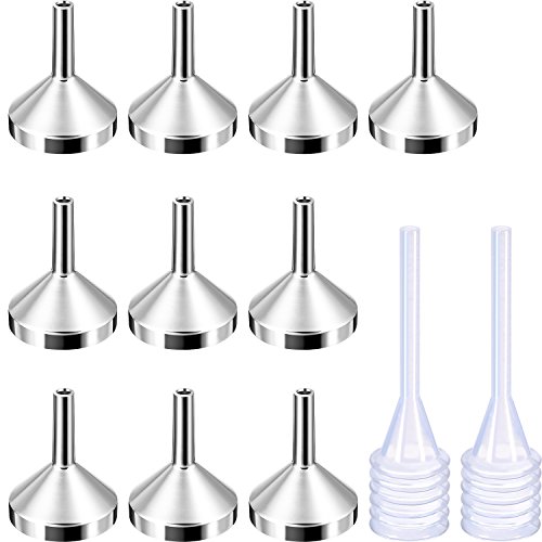 TecUnite 10 Piezas de Embudos de Metal Pequeños con 2 Piezas de Mini Pipeta para Rellenar Botellas o Contenedores Pequeños, Atomizadores, Perfume, Líquido