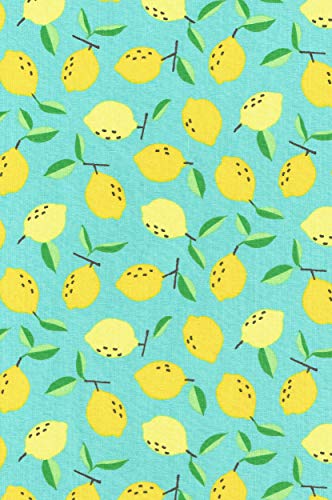 Textiles français Tela de algodón Estampada - Limones Jugosos - limón, verde hoja y marrón sobre un fondo turquesa tropical - 100% algodón Suave | Ancho: 160 cm (por Metro Lineal)*