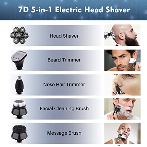 Thnkstaps Afeitadora Electrica Hombre, Máquina de Afeitar Impermeable, 5 en 1 Afeitadora Cabeza Rotativa, Pantalla LED, USB Recargable, Con Cortadora de Cabello, Recortadora de Nariz, Cepillo Facial