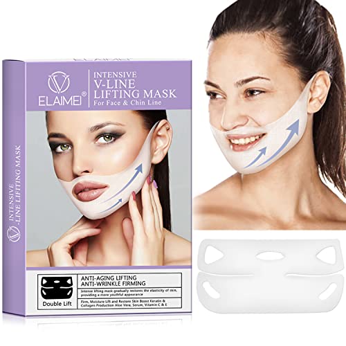 Thnkstaps Máscara V Line, V Line Lifting Mask, Máscara Reductora de Doble Barbilla, Mascarilla Reafirmante Facial, Mascarilla Hidratante Reafirmante de Contorno, Hidrata, Reafirma la Piel