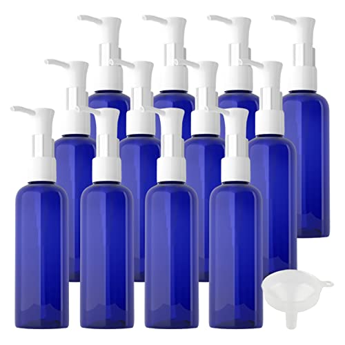 TIANZD 24 Piezas 100ml Azul Plástico Botellas de Dispensadores de Loción y de Jabón con Bomba Blanco, Dosificador Vacías Envase Cosmético para Emulsión Gel de Ducha Viaje con Embudo