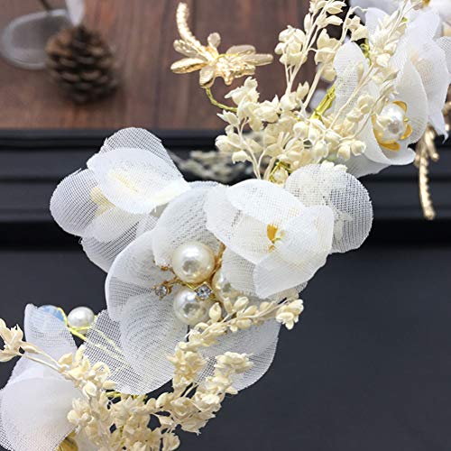 Tiara de la boda flores secas Gypsophila tocado señoras diadema guirnalda decoración del pelo accesorios para fotografía (blanco)