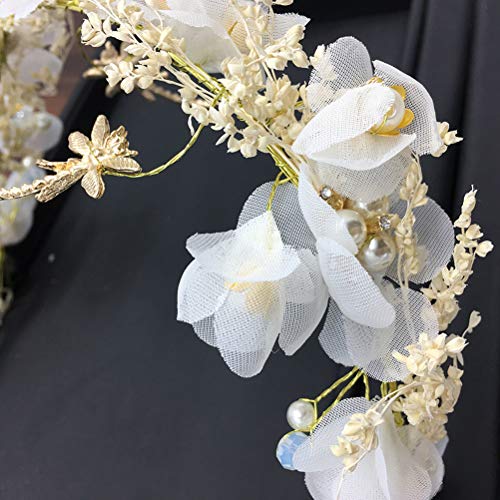 Tiara de la boda flores secas Gypsophila tocado señoras diadema guirnalda decoración del pelo accesorios para fotografía (blanco)