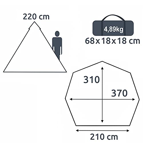 Tienda de campaña Lido para 370 – 4 personas, tienda de campaña tipi, bañera, protección contra insectos, altura de pie, resistente al agua, protección UV 50+, 5000 mm, color beige y gris