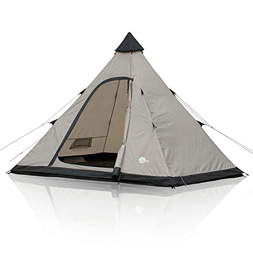 Tienda de campaña Lido para 370 – 4 personas, tienda de campaña tipi, bañera, protección contra insectos, altura de pie, resistente al agua, protección UV 50+, 5000 mm, color beige y gris