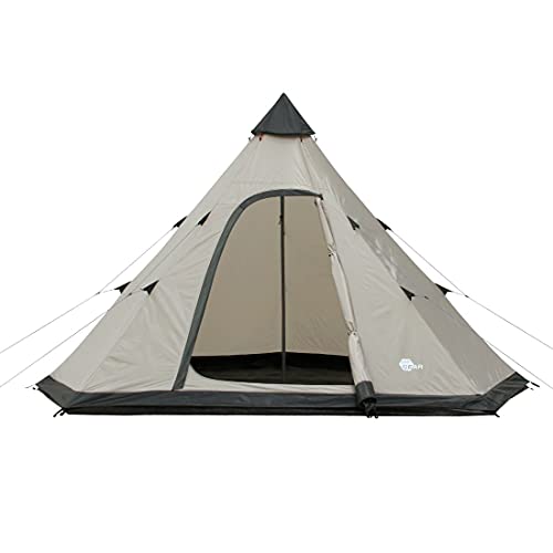 Tienda de campaña Lido para 370 – 4 personas, tienda de campaña tipi, bañera, protección contra insectos, altura de pie, resistente al agua, protección UV 50+, 5000 mm, color beige y gris