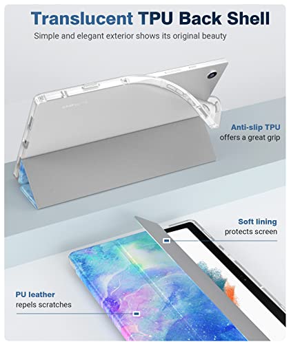 TiMOVO Funda Protectora para Galaxy Tab A8 2021 10.5''(SM-X200/SM-X205/SM-X207), Cubierta Trasera Trifold de TPU Esmerilada Translúcida con Auto Estela/Sueño para Galaxy Tab A8 2021, Nubes de Ensueños