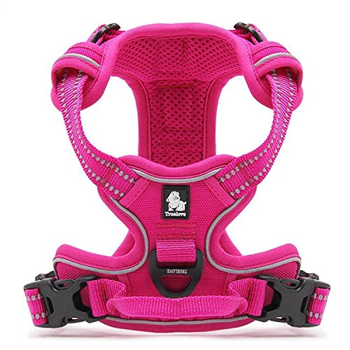 Tineer Reflective Nylon Arnés para Perros Grandes para Mascotas Chaleco Reflectante 3M con asa Todo el Tiempo Servicio Acolchado Seguridad Ajustable Conductores para Perros Mascota (M, Rosa)