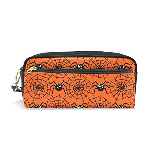 TIZORAX Halloween Spiders & Webs Estuche de piel sintética para estudiantes, bolígrafo de papelería, bolsa de maquillaje cosmético