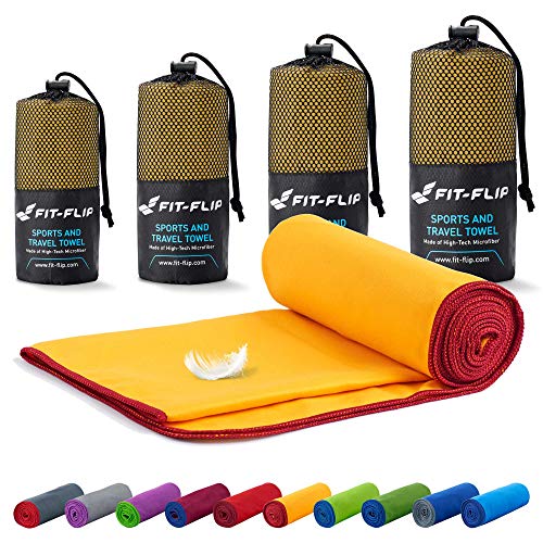 Toalla microfibra  18 colores, muchos tamaños  compacta, ultraligera y de secado rápido  toallas de microfibra  toalla gym, toalla viaje y toalla piscina (40x80cm amarillo - borde borgoña)